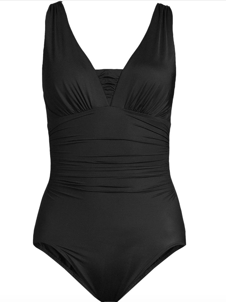 Lands' End Women's Slendersuit Grecian One-Piece Swimsuit 14 Dd Black
